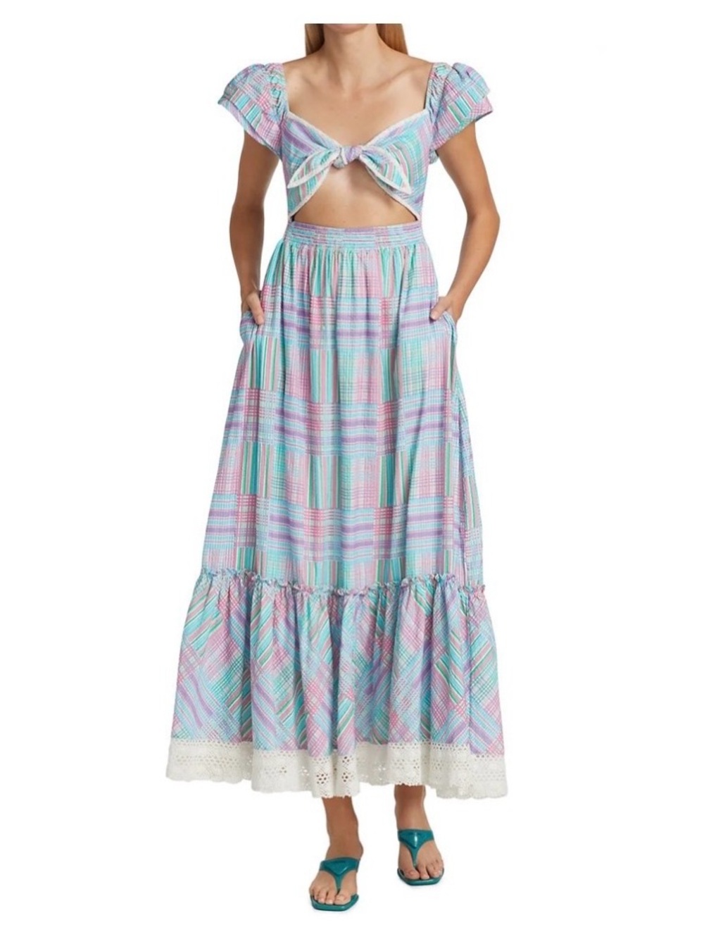 Tie-Front Maxi Dress in Pastel Plaid